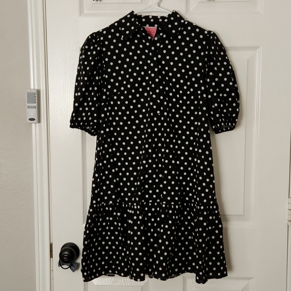 Kate Spade Harmony Dot Lake Dress - Black and White Polcadots Tie Waist Size XS